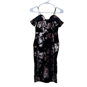 A’gaci Velvet Floral Off Shoulders Black Dress NWT Size S